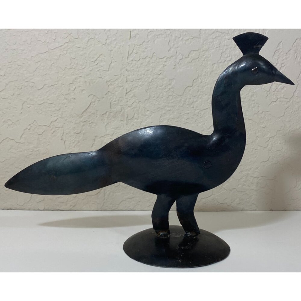 Vintage Decorative Black Metal Peacock Figurine SAS Made In India Collectible